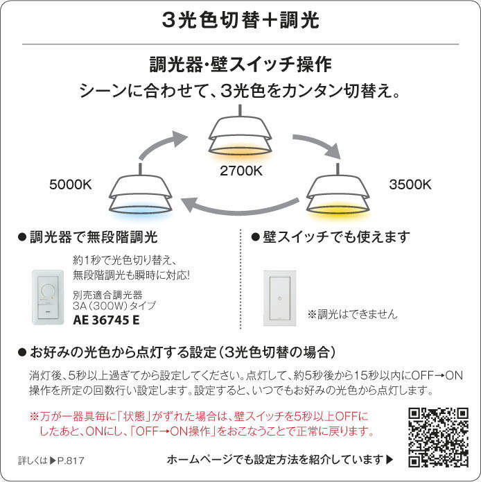 マットファインホワイト コイズミ製ペンダントライトAP51167 KO-0010W-WH KOIZUMI C01-022 F01 機能説明画像02