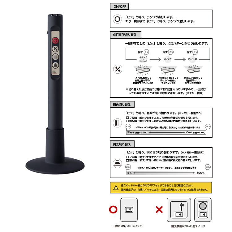 ブラック+ライトウッド 12畳 アートワークスタジオ製シーリングライトAW-0580E(BK/LW) AW-0195E-BK artworkstudio AW-0579-0580 F02 機能説明画像03