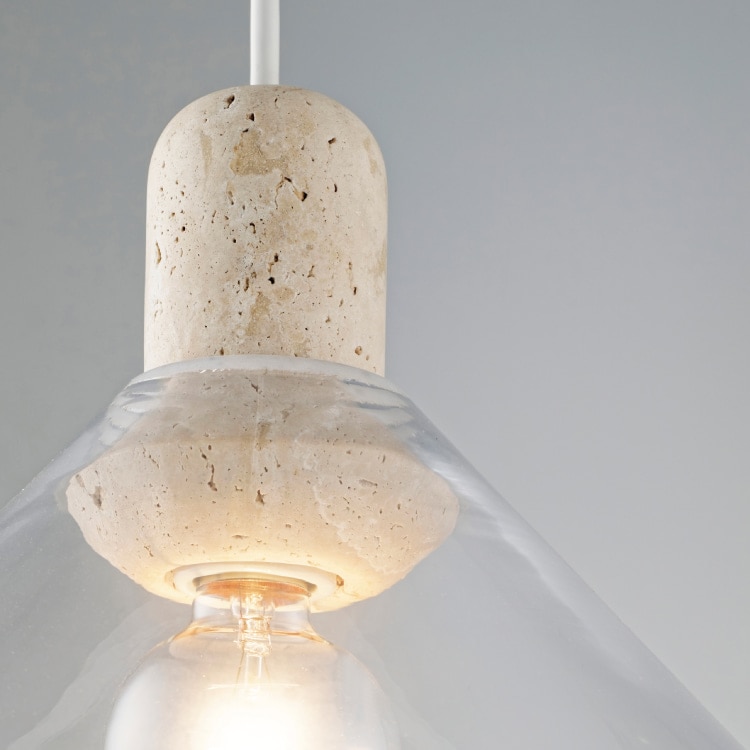 ガラス×大理石 ベージュ トラバーチン インターフォルム製ペンダントライト LT-4575BG IF-1230E-BG